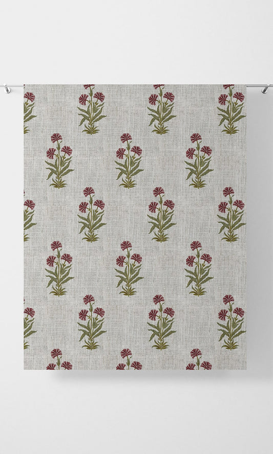 Floral Print Home Décor Fabric Sample (White/ Green/ Red)