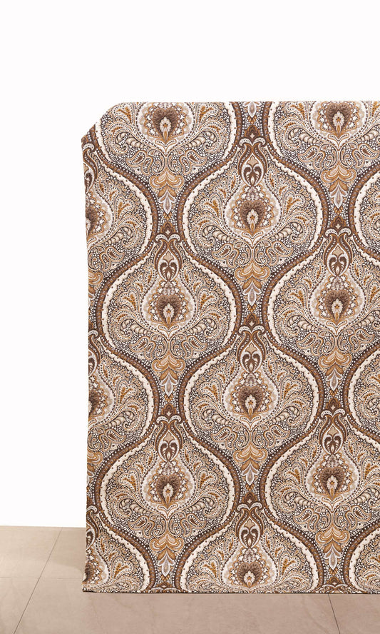 Damask Home Décor Fabric By the Metre (Brown/ Yellow/ Umber)