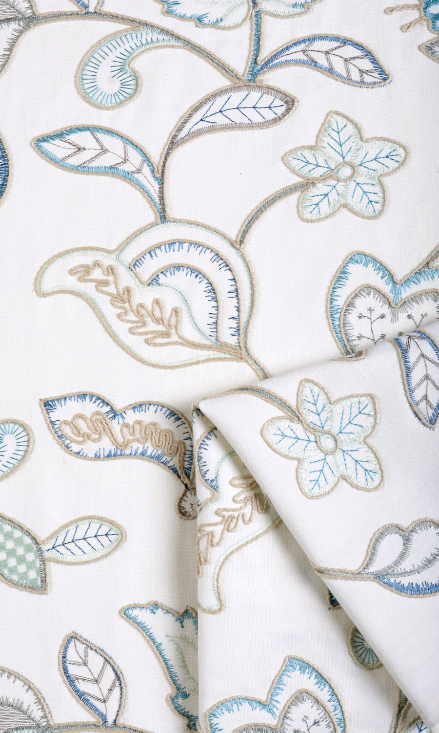 Floral Embroidery Blinds (Blue/ White) Extra Long Short Wide