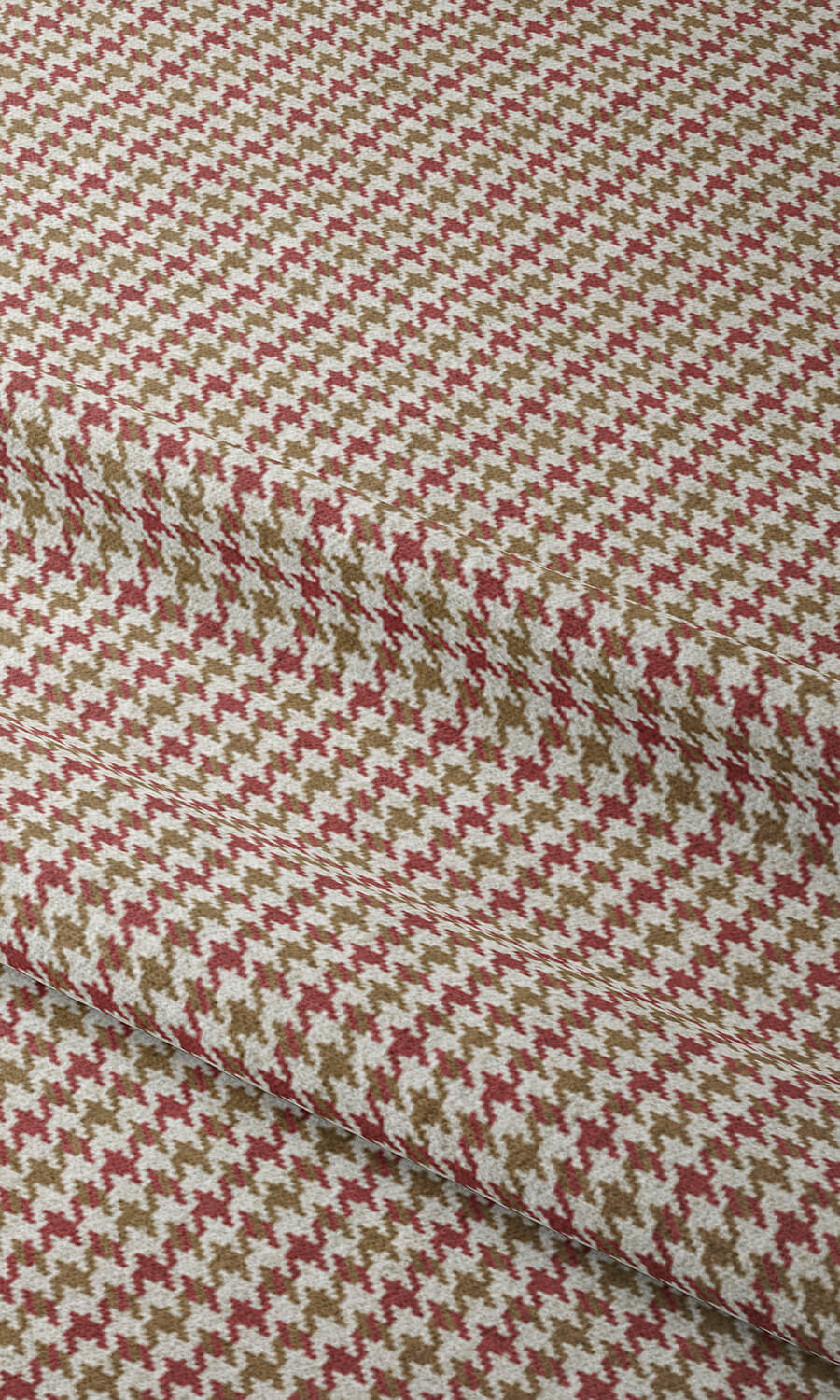 Houndstooth Patterned Home Textile Fabric Material By the Metre (Red & Brown)