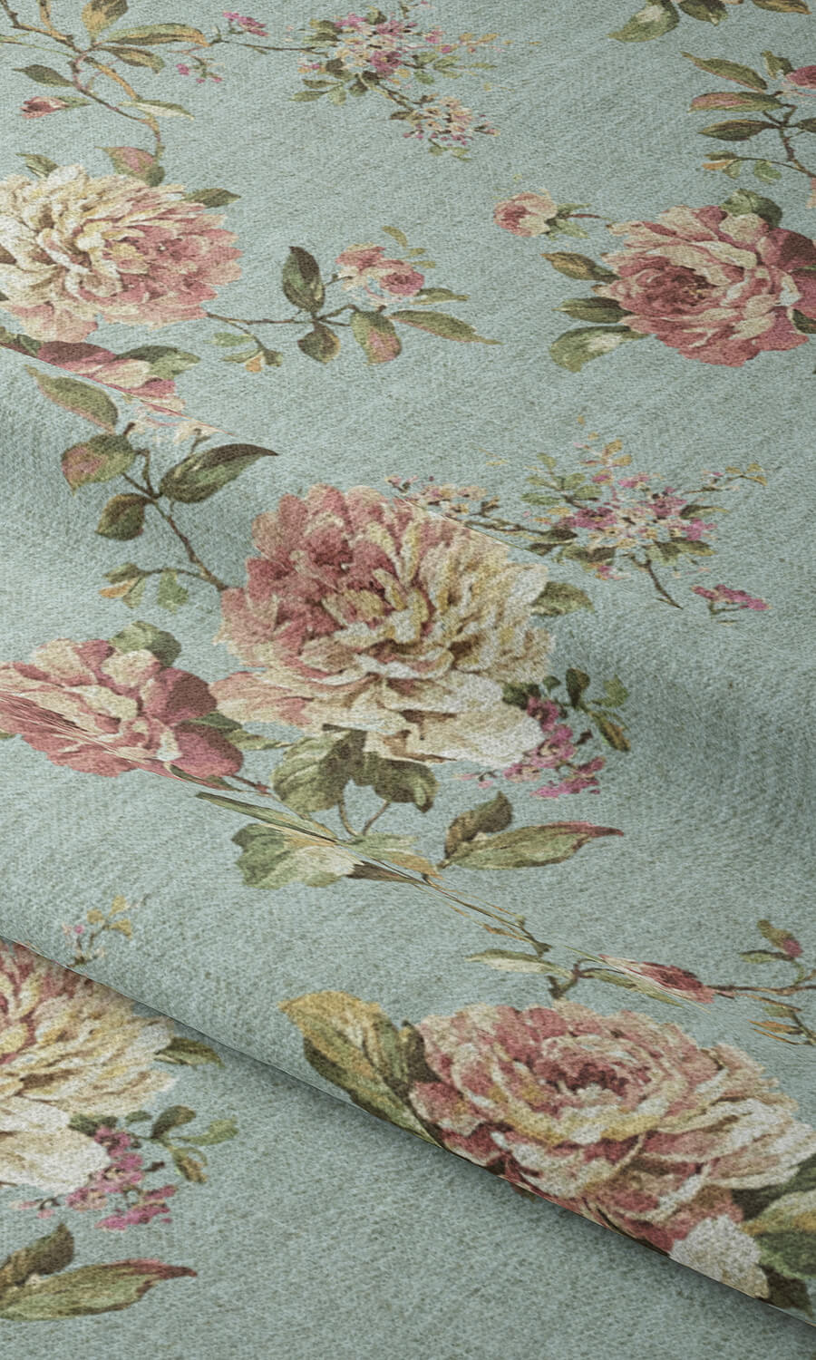 Country Floral Free Fabric Material Sample (Blue/ Pink)