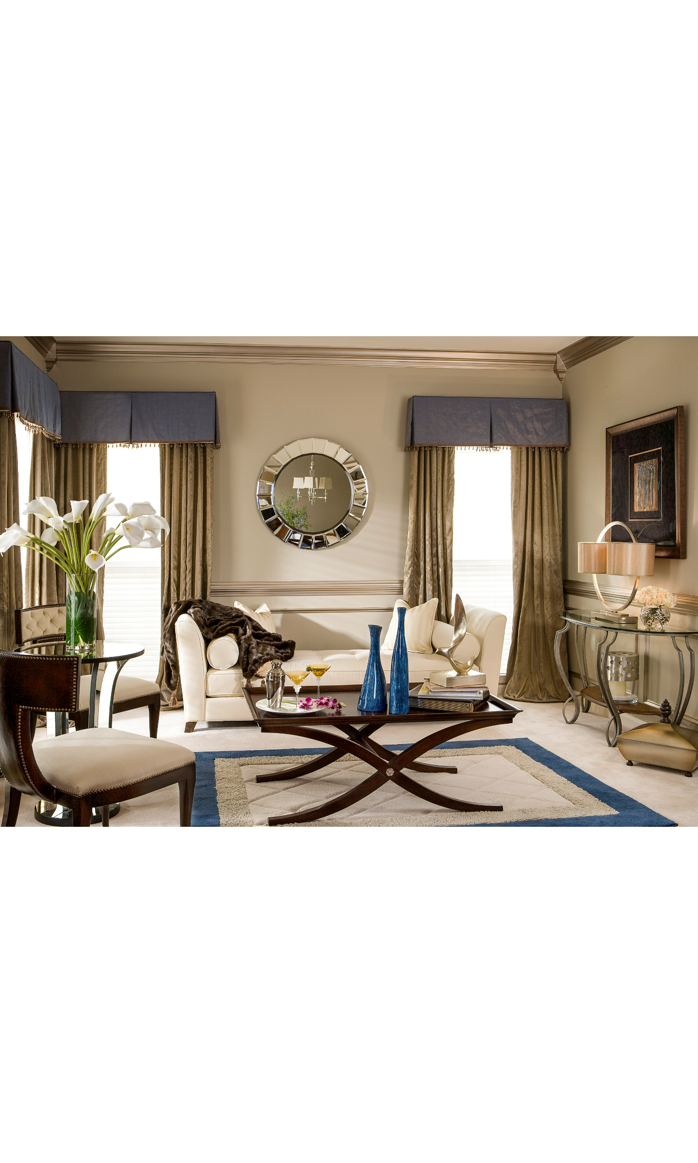 Box pleat valance with curtains