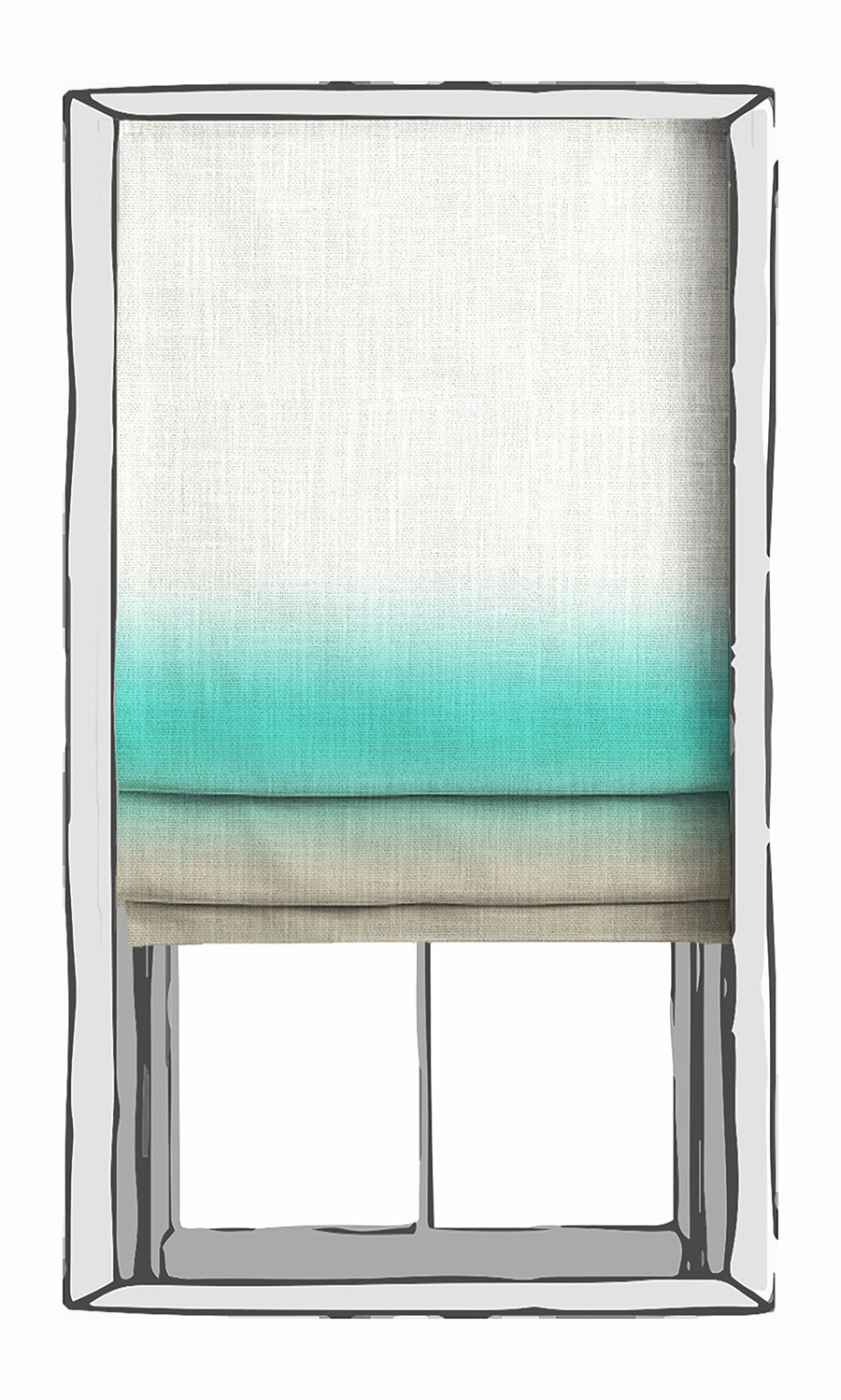3-Tone Ombre Window Treatments Fabric By the Metre (Turquoise Blue/ Beige)
