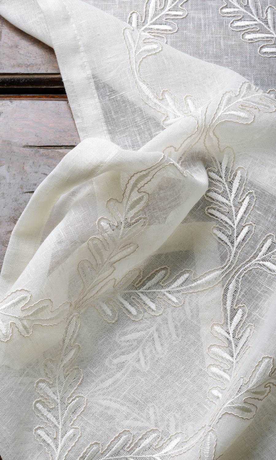 Sheer Floral Embroidery Free Fabric Material Sample (White/ Cream)