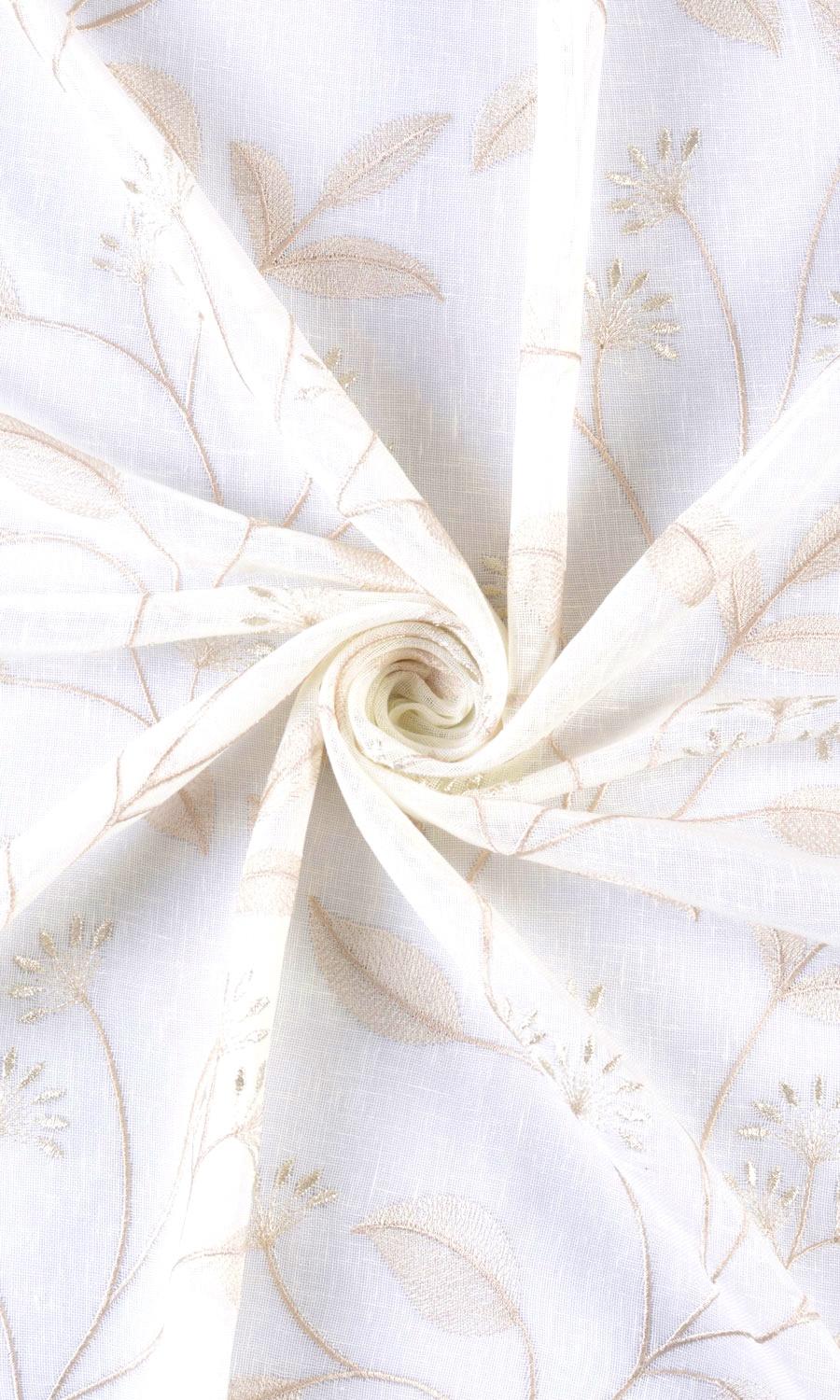 Sheer Floral Embroidered Window Treatments Fabric By the Metre (White/ Beige)