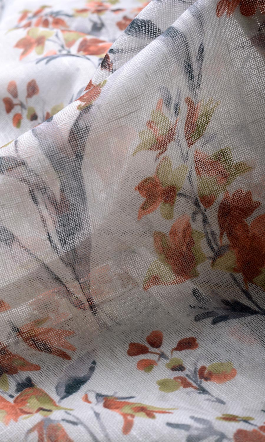 Floral Print Sheer Made-to-Measure Roman Blinds (White/ Orange)