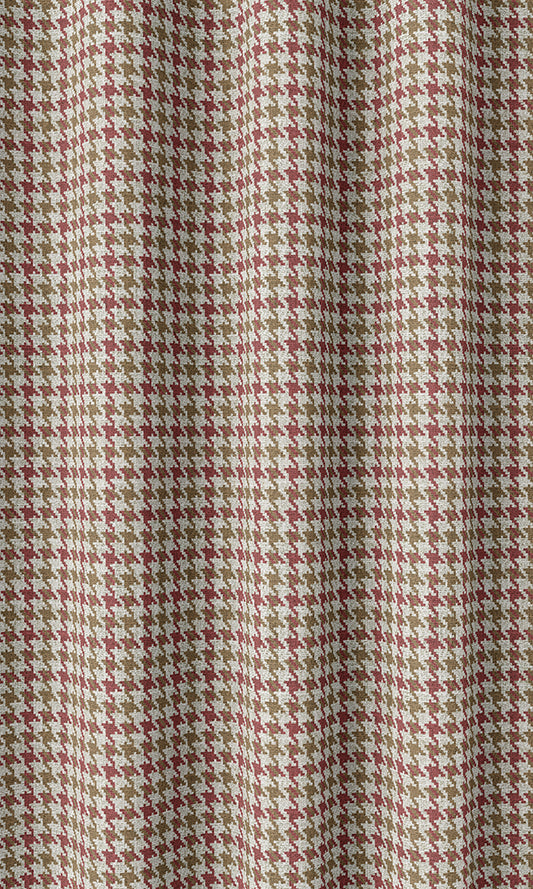 Houndstooth Patterned Home Décor Fabric By the Metre (Red & Brown)
