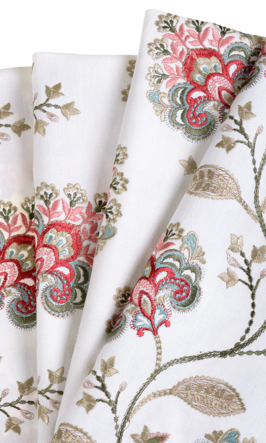 Floral Embroidery Free Fabric Material Sample (White/ Red/ Pink)