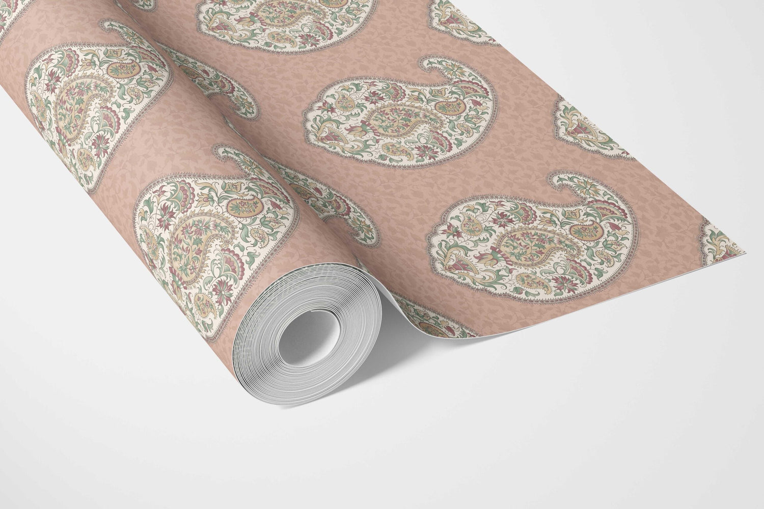 Paisley Floral Print Bathroom Wallpaper (Peach/ Pink/ Green)
