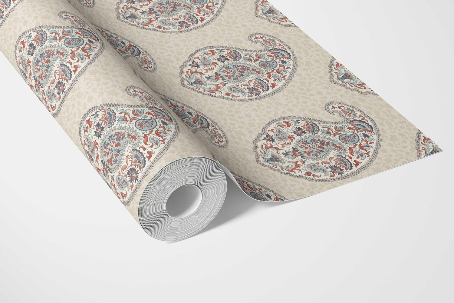 Paisley Floral Print Bathroom Wallpaper (Red/ Blue/ Beige)