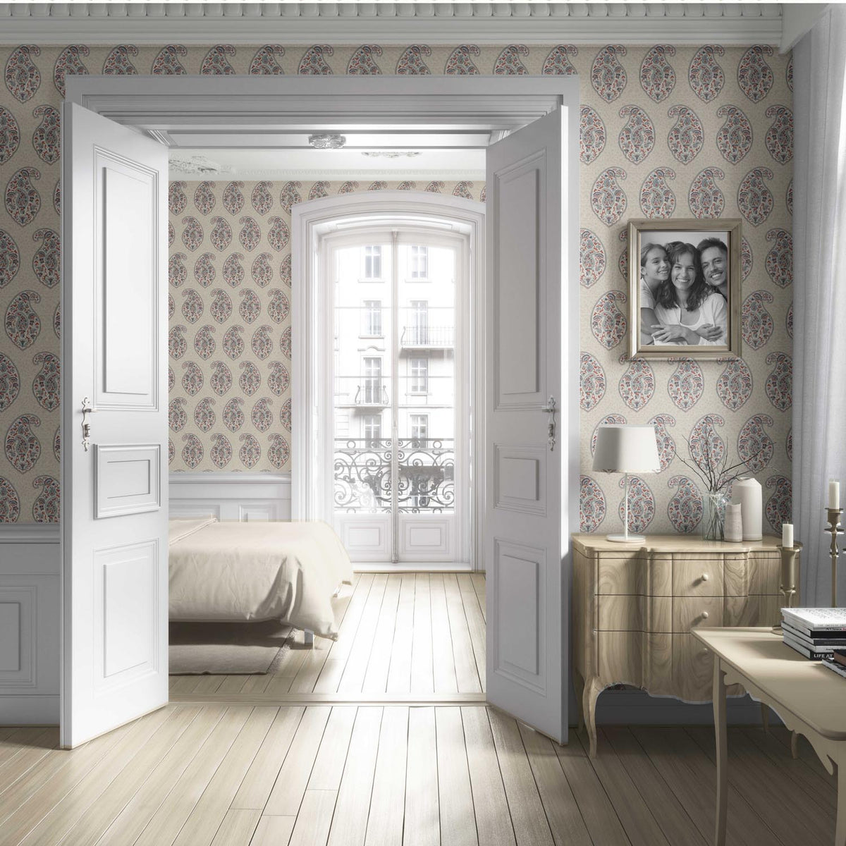 Paisley Floral Print Living Room Wallpaper (Red/ Blue/ Beige)