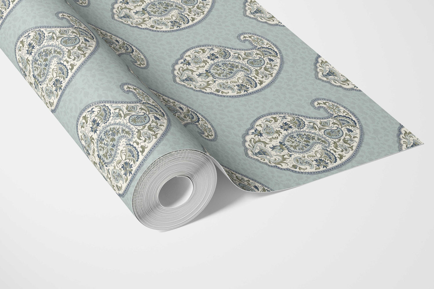 Paisley Floral Print Bathroom Wallpaper (Blue/ Green/ Gray)
