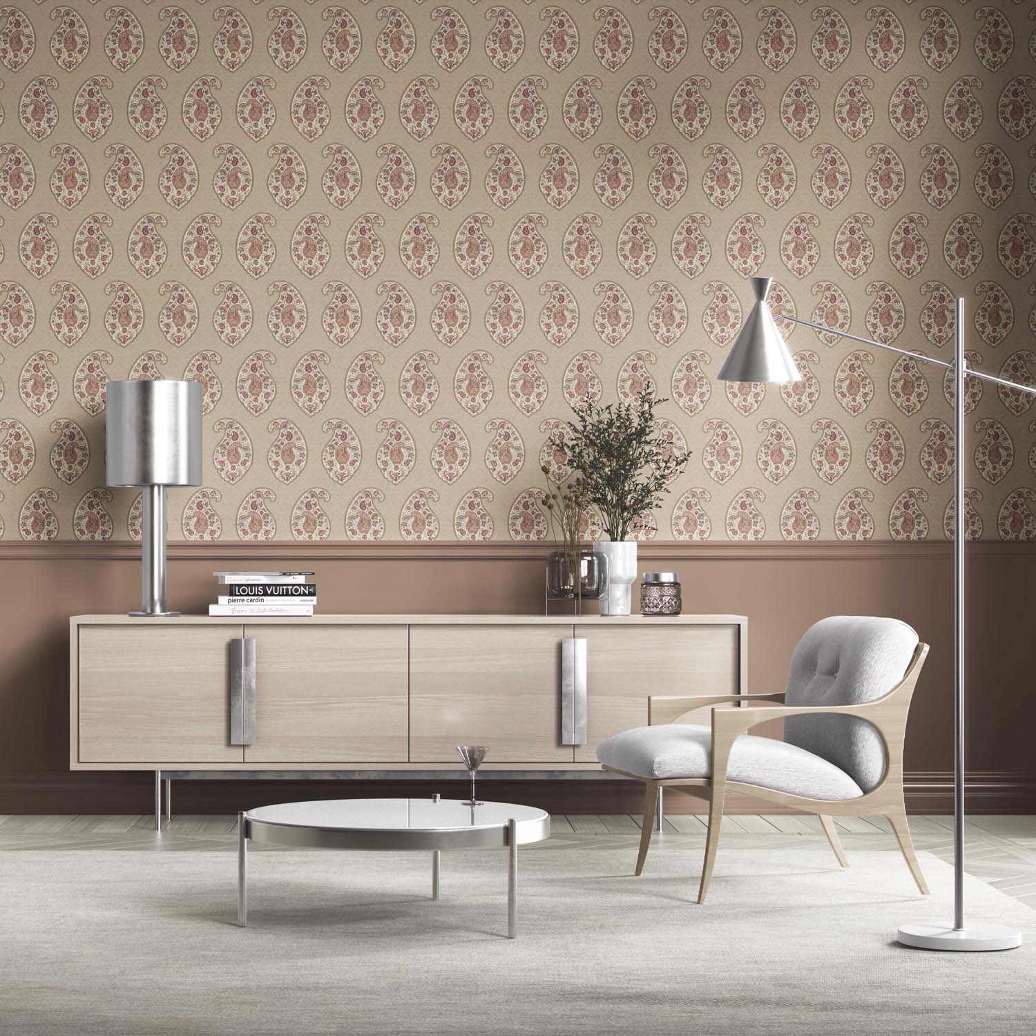 Neutral Paisley Floral Print Kitchen Wallpaper (Brown/ Beige/ Pink)