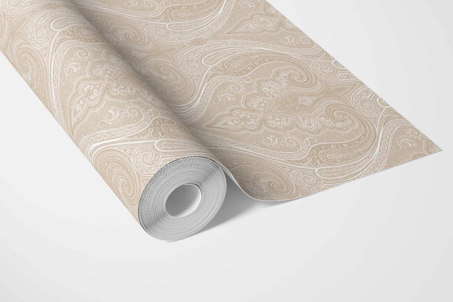 Neutral Paisley Floral/ Damask Patterned Bathroom Wallpaper (Beige/ Soft Taupe)