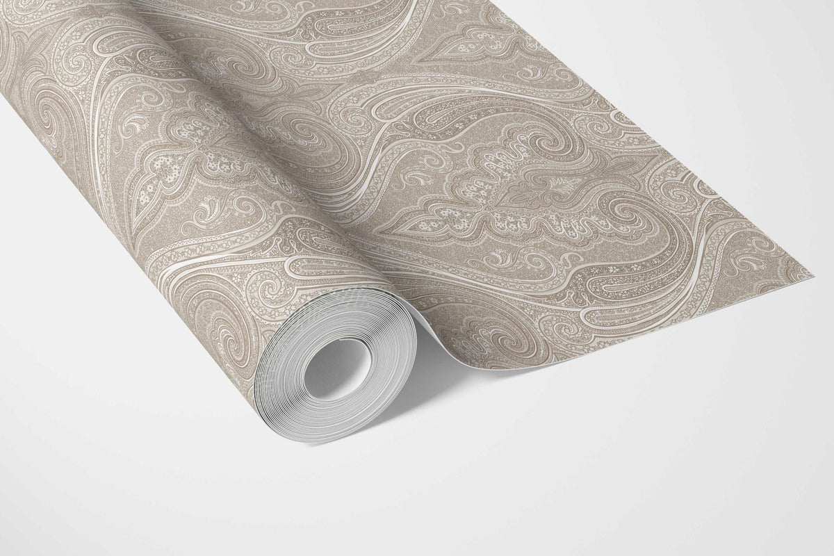 Neutral Paisley Floral/ Damask Patterned Bathroom Wallpaper (Brown/ Beige)