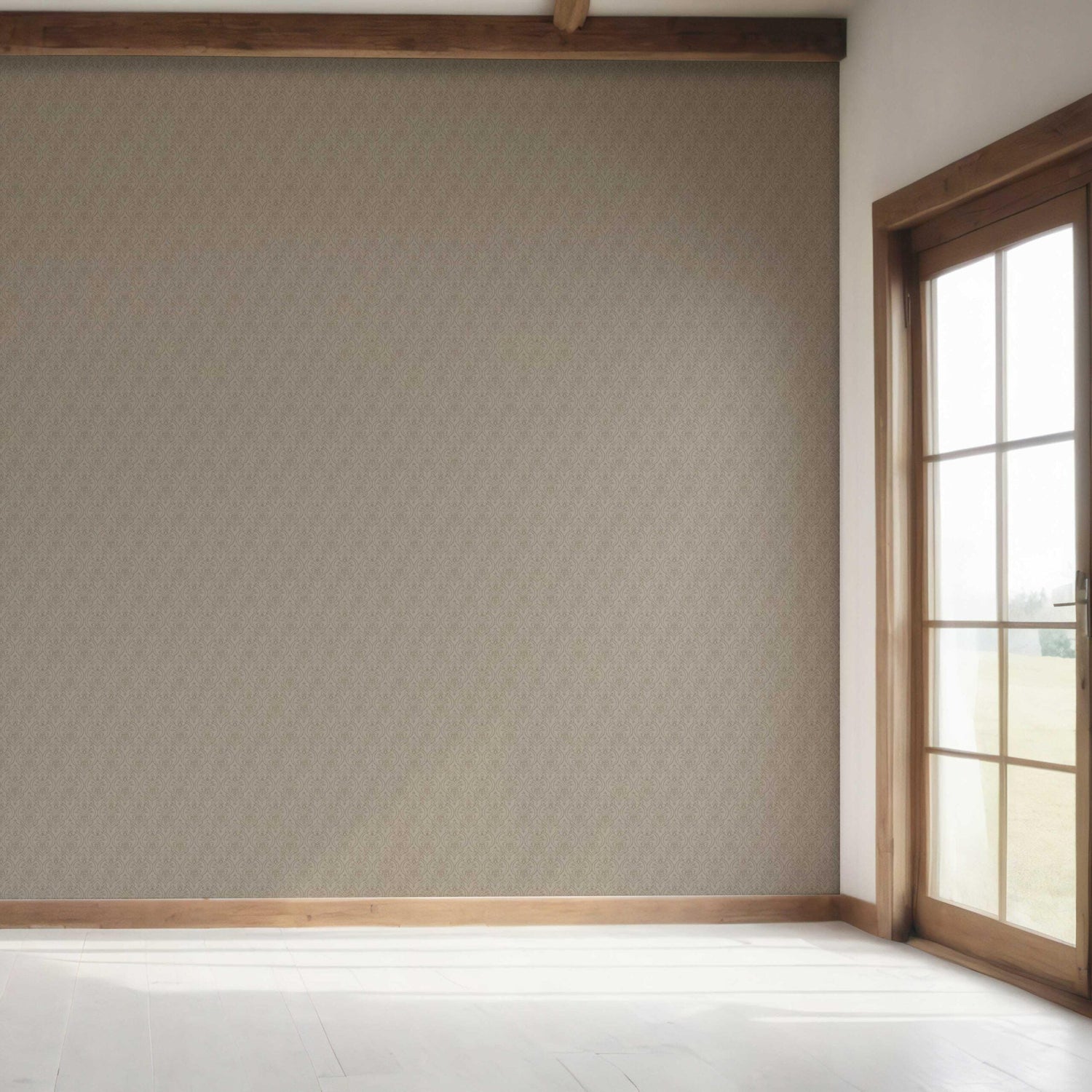 Neutral Self-Patterned Damask Floral Bedroom Wallpaper (Brown/ Beige)