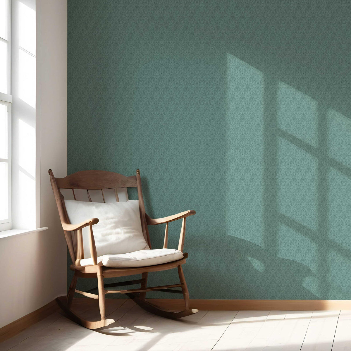 Self-Patterned Damask Floral Nursery Wallpaper (Teal Green)