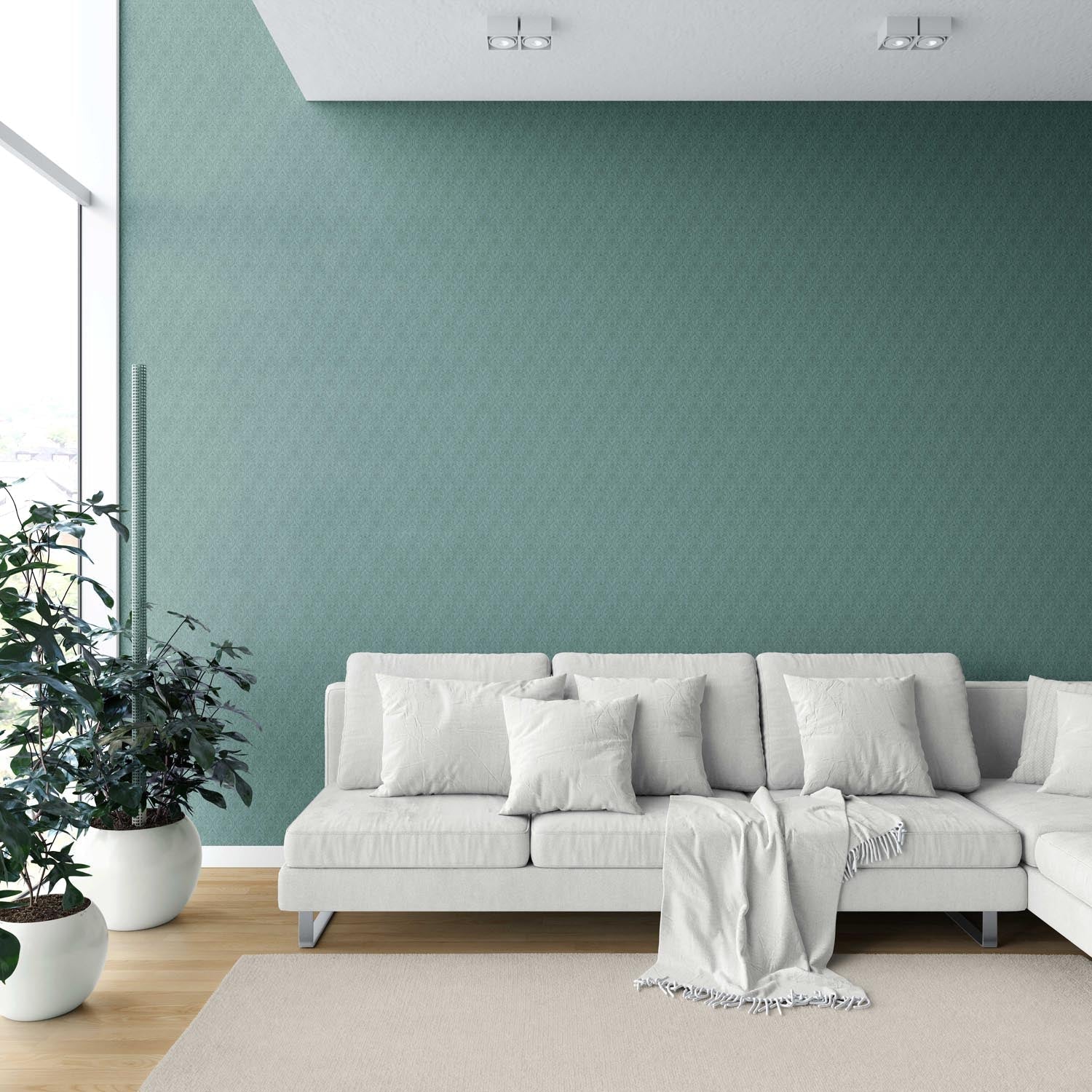 Self-Patterned Damask Floral Shower Toilet Wallpaper (Teal Green)