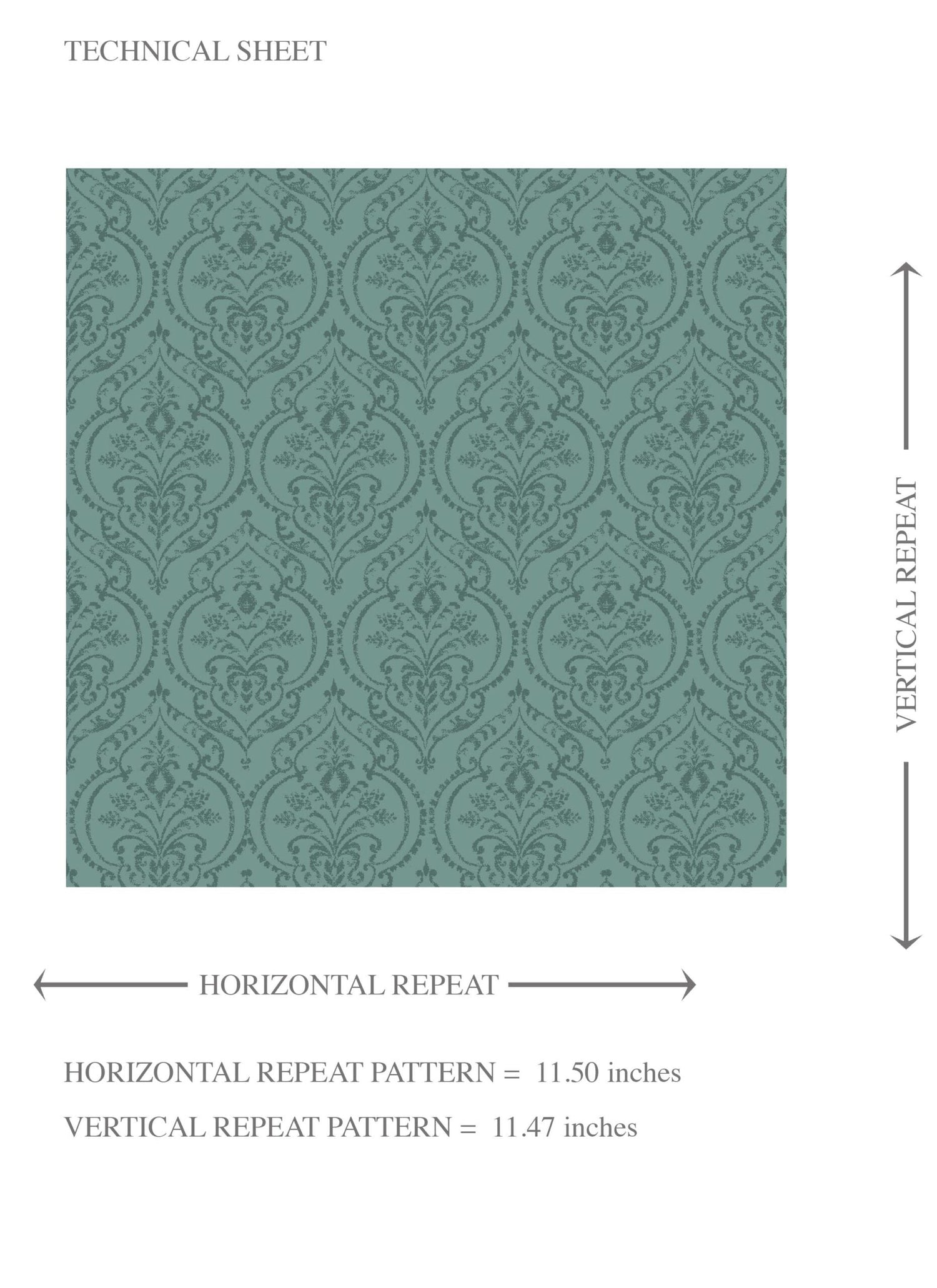Self-Patterned Damask Floral Kids Room Wallpaper (Teal Green)