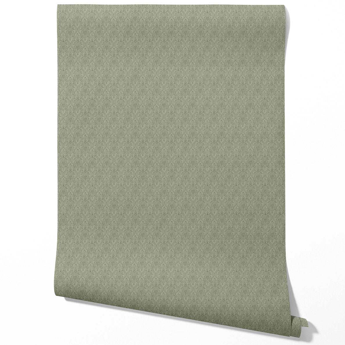 Self-Patterned Damask Floral Bathroom Wallpaper (Olive Green)