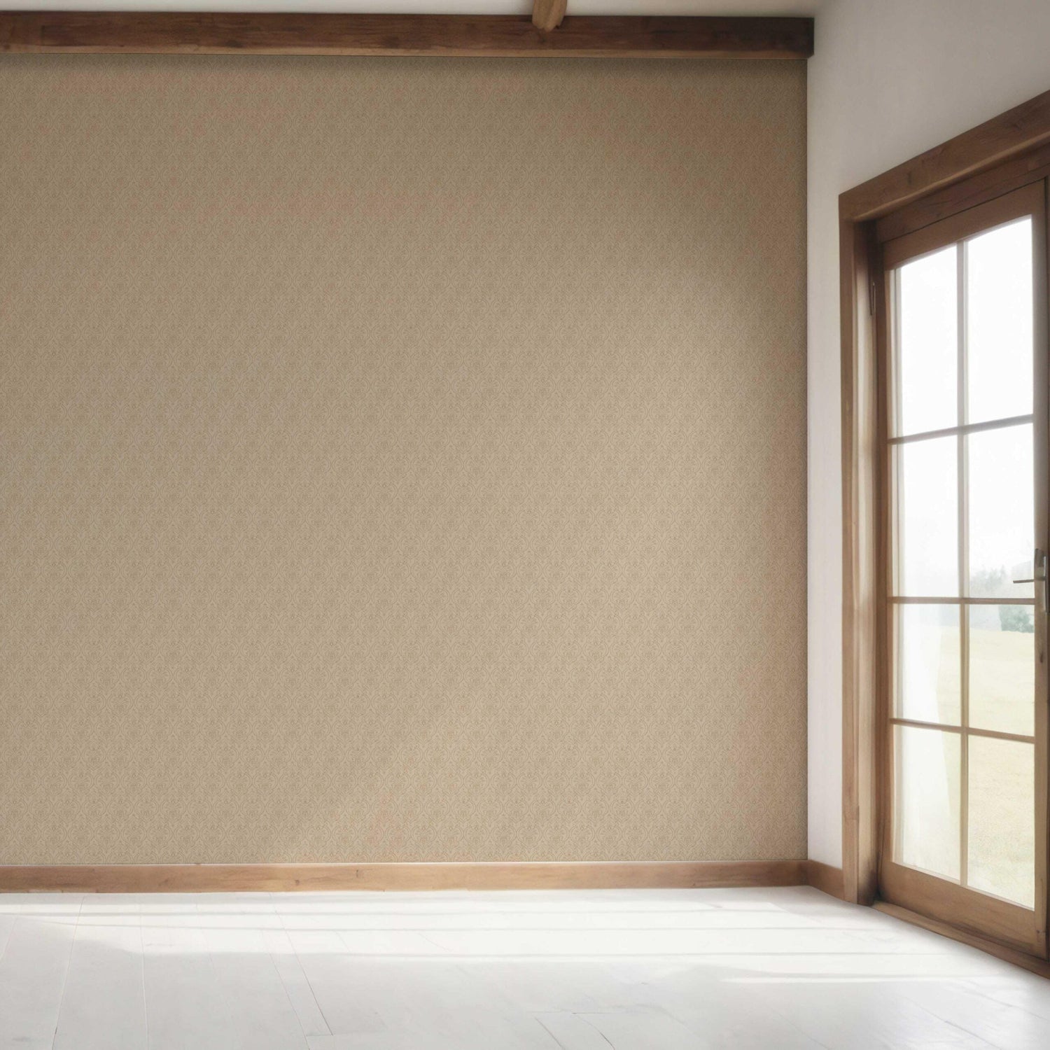 Neutral Self-Patterned Damask Floral Bedroom Wallpaper (Beige/ Tan/ Taupe)