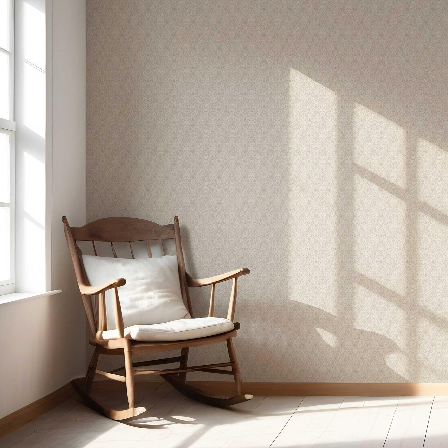 Neutral Self-Patterned Damask Floral Nursery Wallpaper (Greige/ Oatmeal Beige/ Light Taupe)