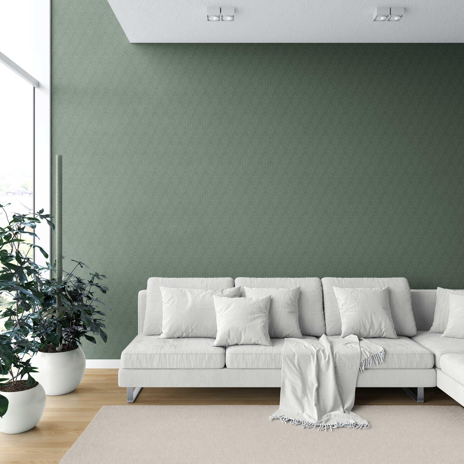 Self-Patterned Damask Floral Shower Toilet Wallpaper (Hunter Green)