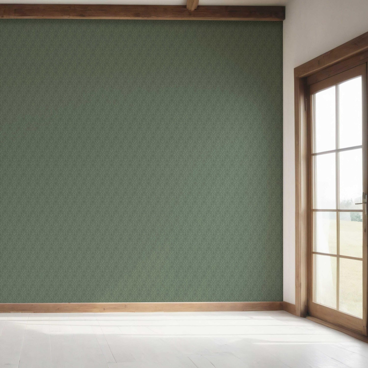Self-Patterned Damask Floral Bedroom Wallpaper (Hunter Green)