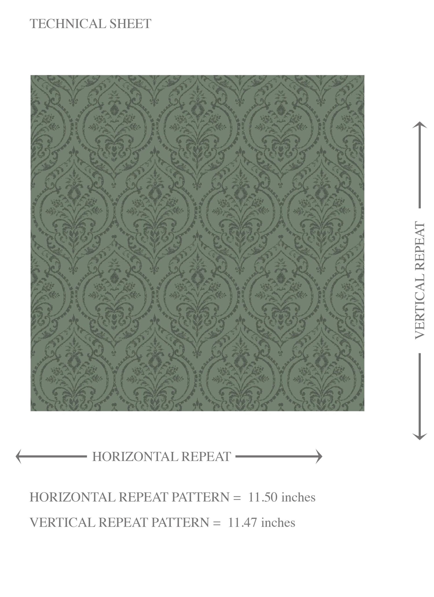 Self-Patterned Damask Floral Kids Room Wallpaper (Hunter Green)