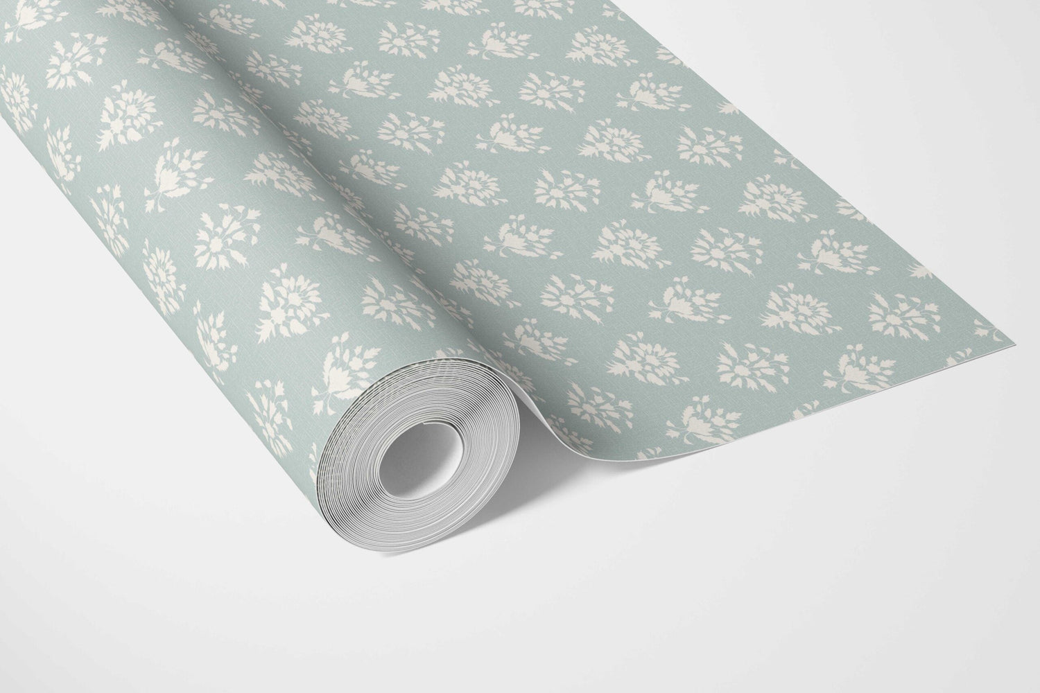 Floral Block Print Kitchen Wallpaper (Duck Egg Blue/ Off-White)