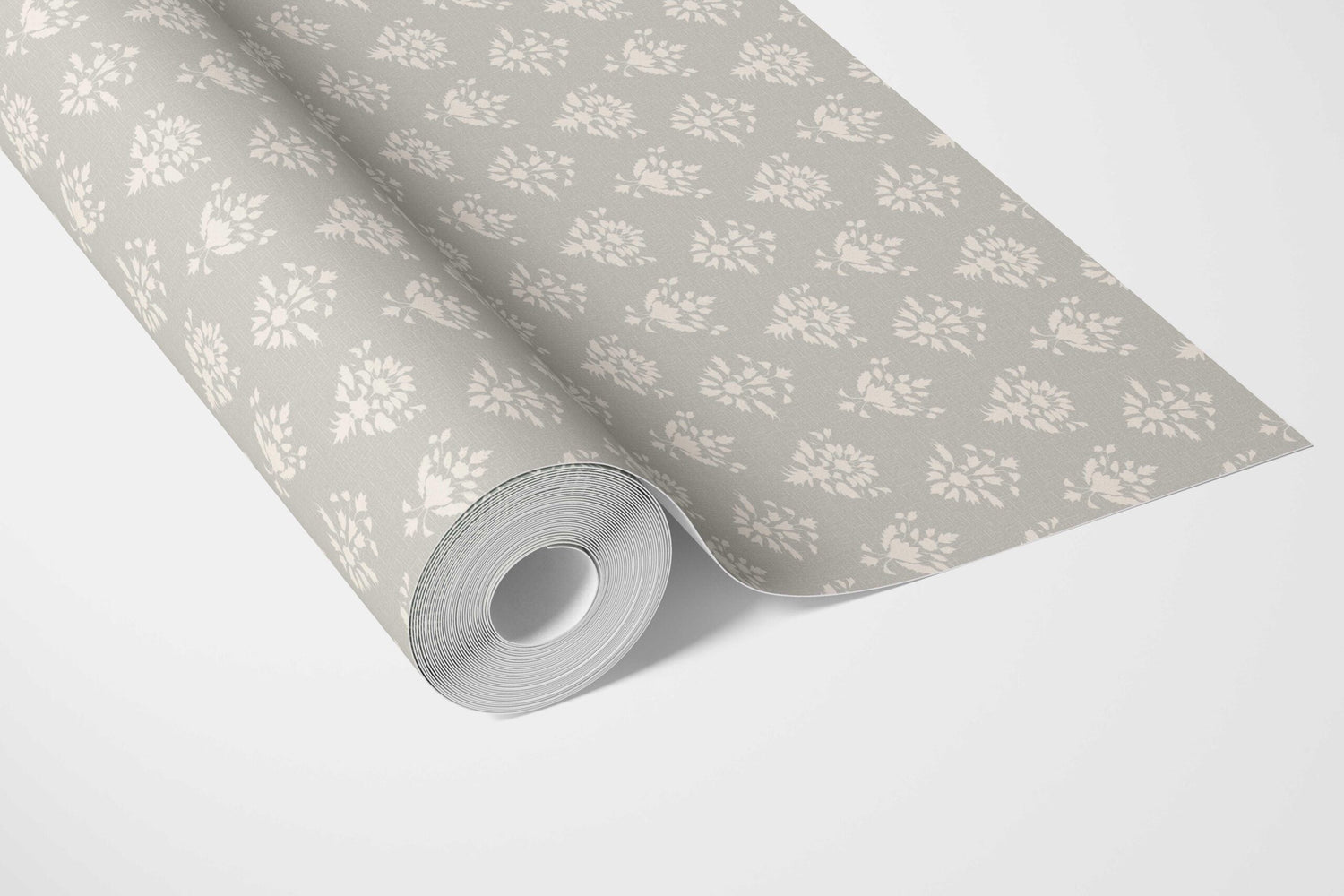 Neutral Floral Block Print Kitchen Wallpaper (Warm Gray/ Beige/ Taupe/ Off-White)