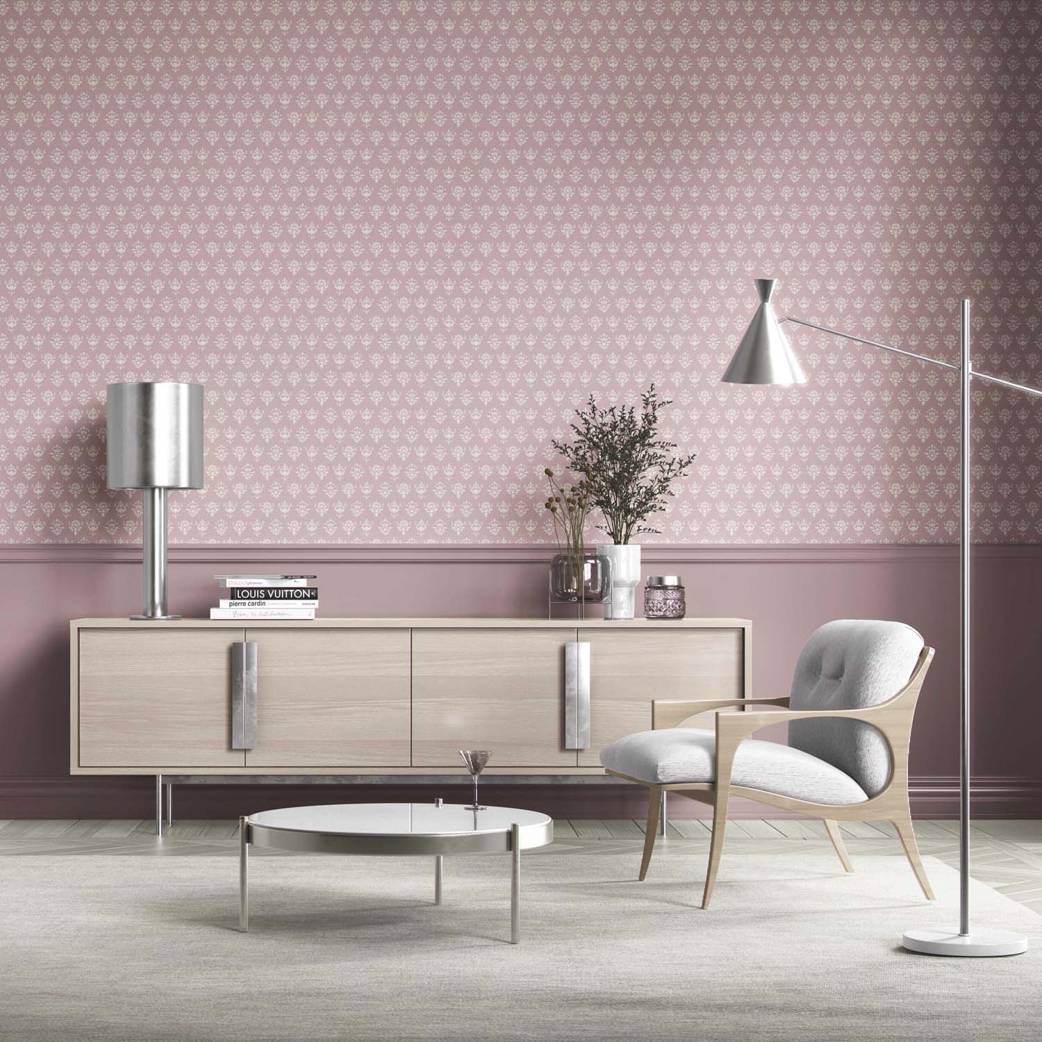 Floral Block Print Bathroom Wallpaper (Blush Pink/ Off-White)
