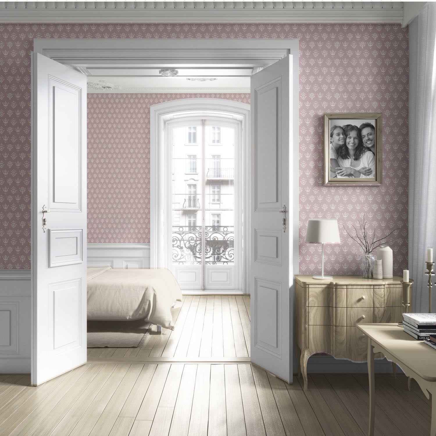 Floral Block Print Living Room Wallpaper (Blush Pink/ Off-White)