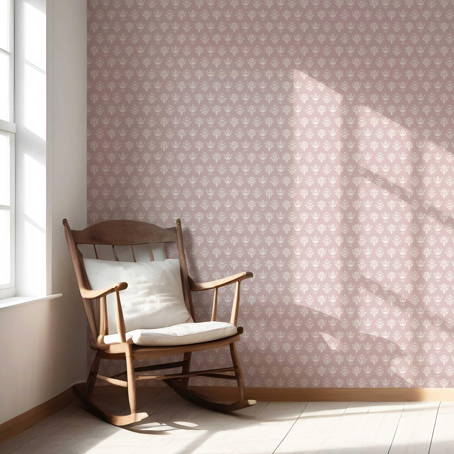 Floral Block Print Nursery Wallpaper (Blush Pink/ Off-White)