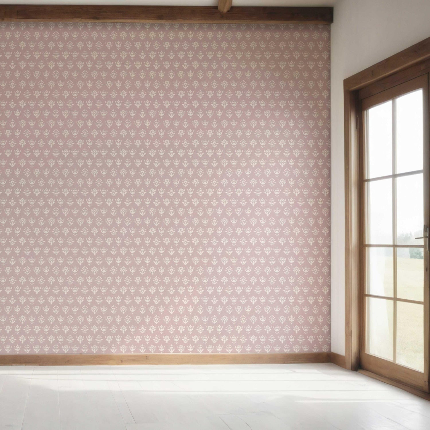 Floral Block Print Bedroom Wallpaper (Blush Pink/ Off-White)