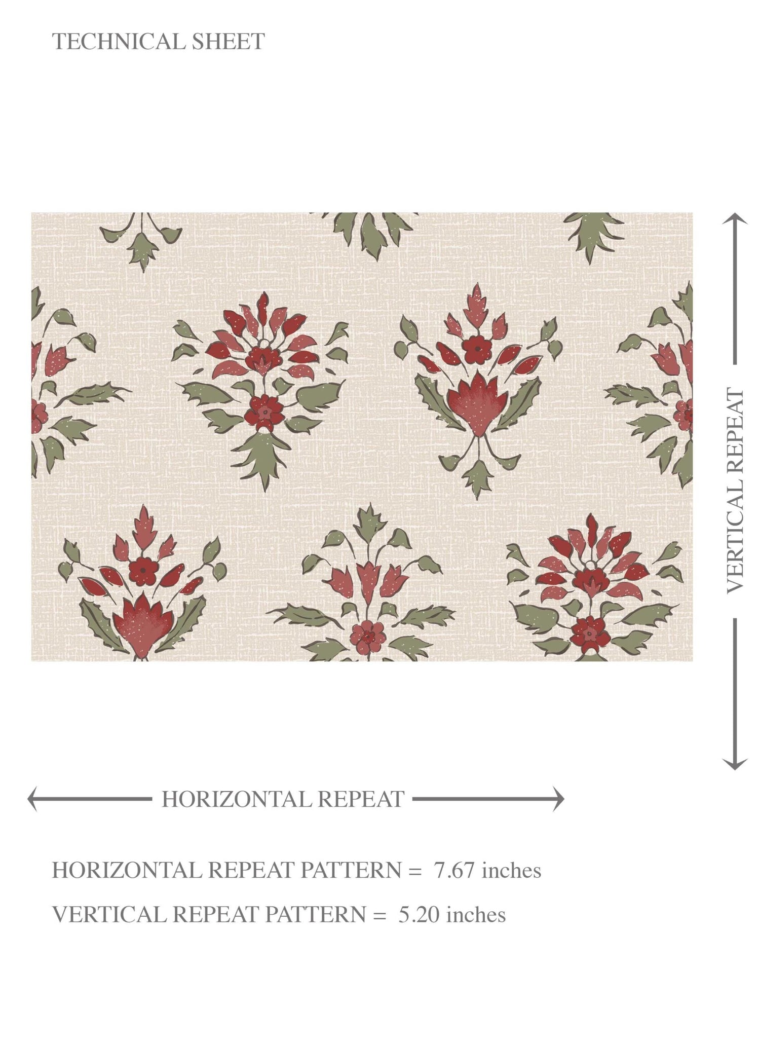Floral Block Print Kids Room Wallpaper (Red/ Green)