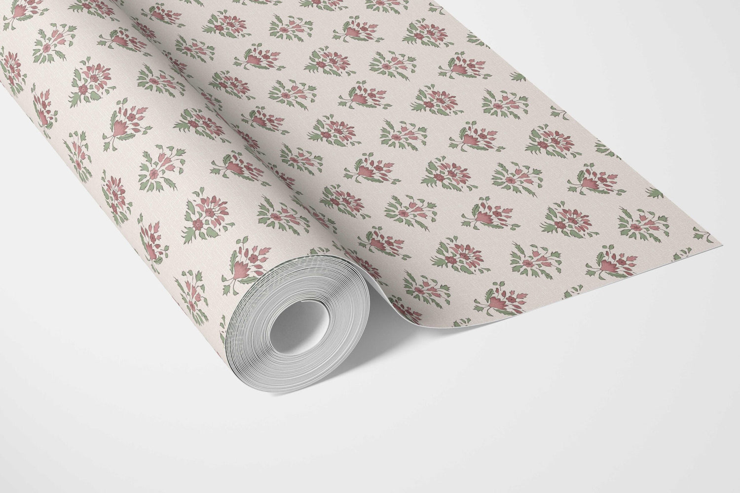 Floral Block Print Kitchen Wallpaper (Pink/ Red/ Green)