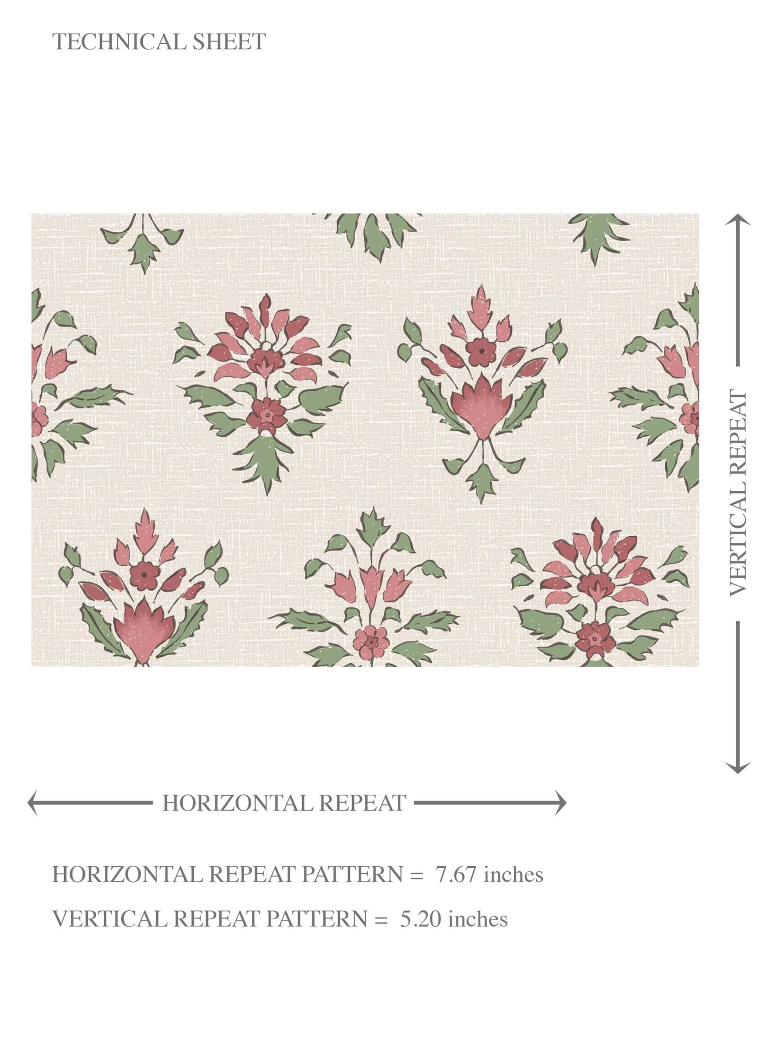 Floral Block Print Kids Room Wallpaper (Pink/ Red/ Green)
