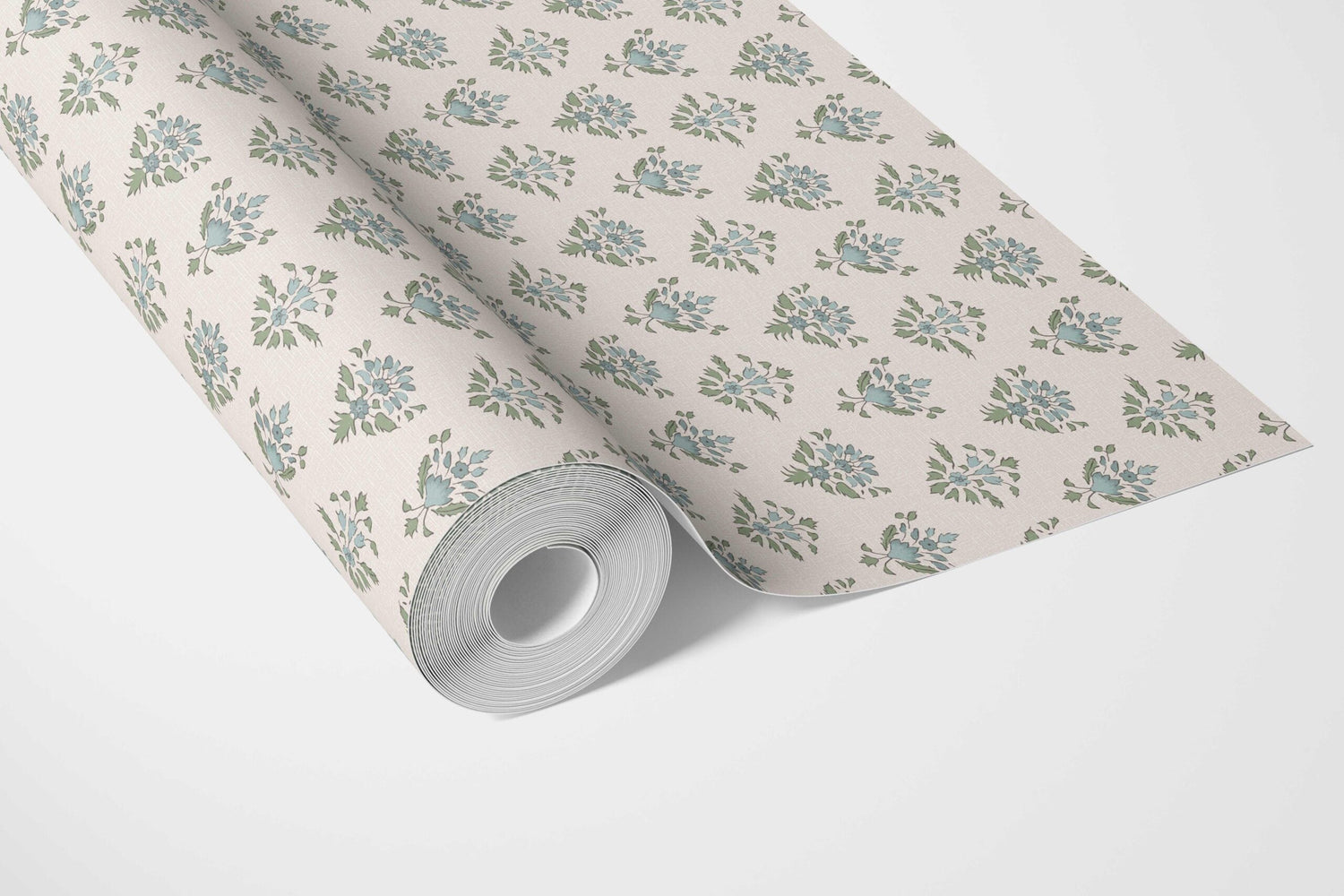 Floral Block Print Kitchen Wallpaper (Green/ Pale Blue)