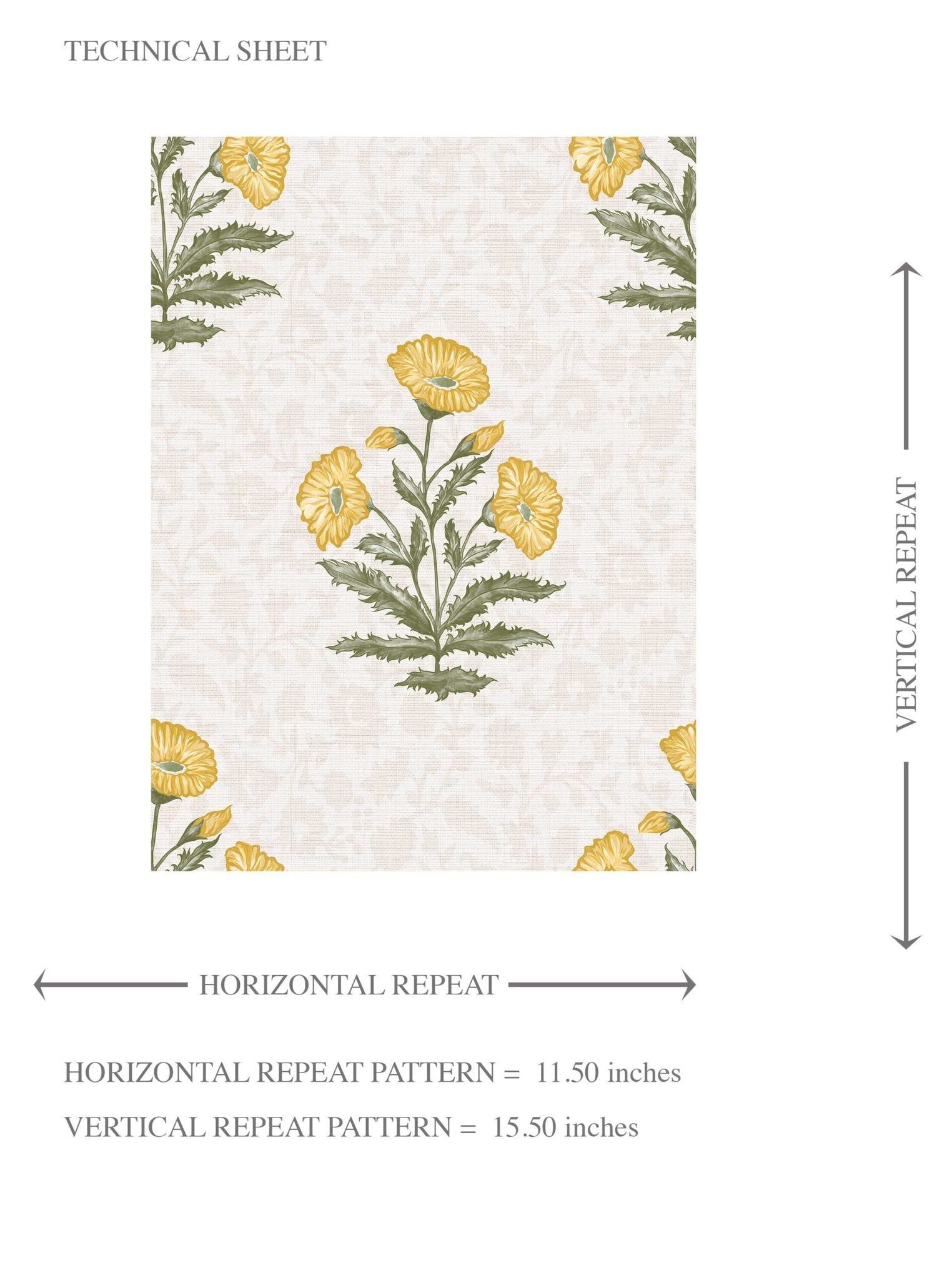 Floral Block Print Kids Room Wallpaper (Yellow/ Green)