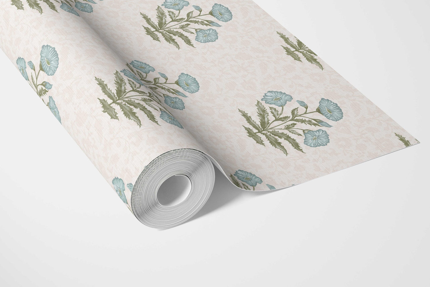 Floral Block Print Bathroom Wallpaper (Duck Egg Blue/ Green)