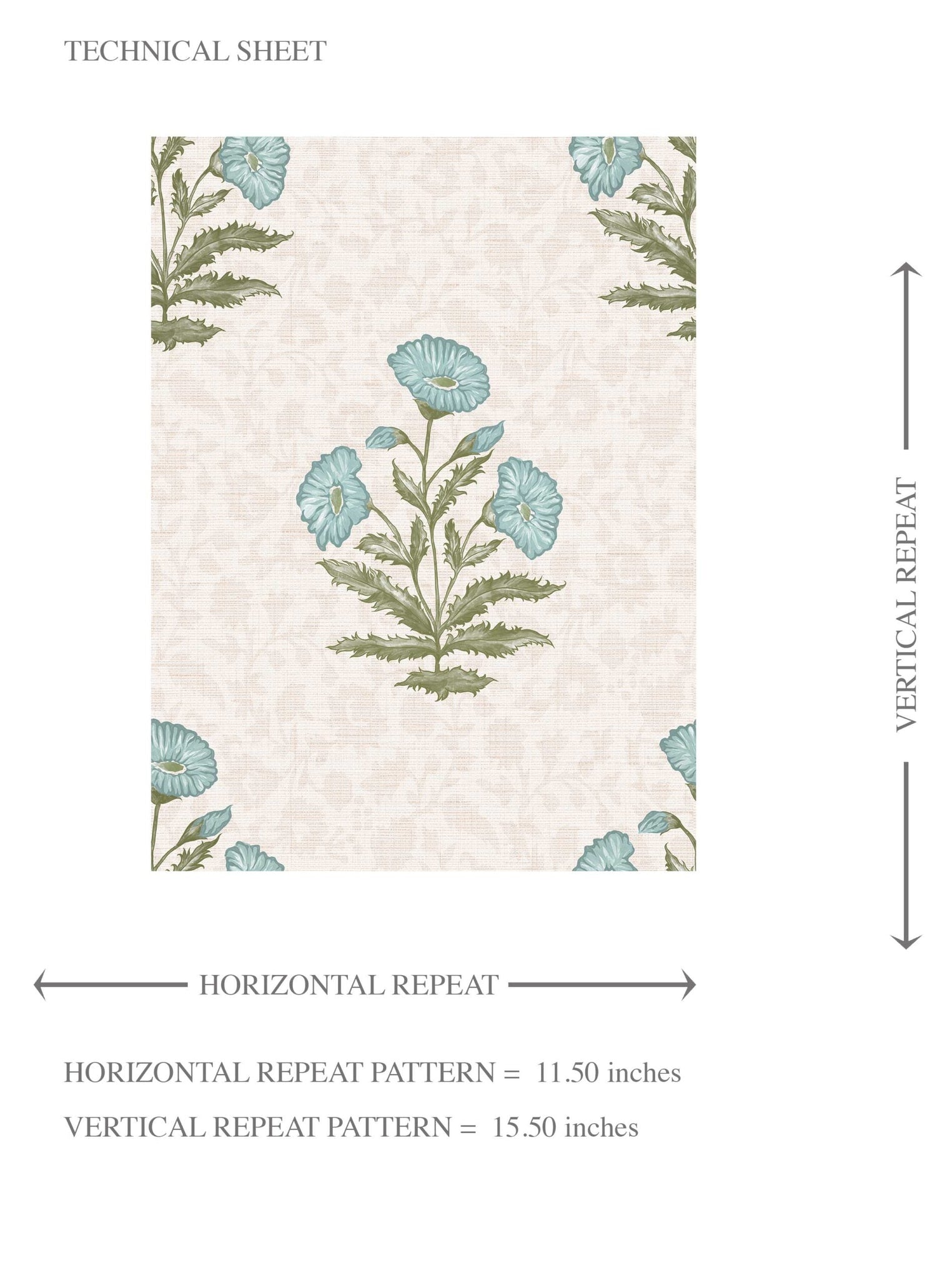 Floral Block Print Kids Room Wallpaper (Duck Egg Blue/ Green)