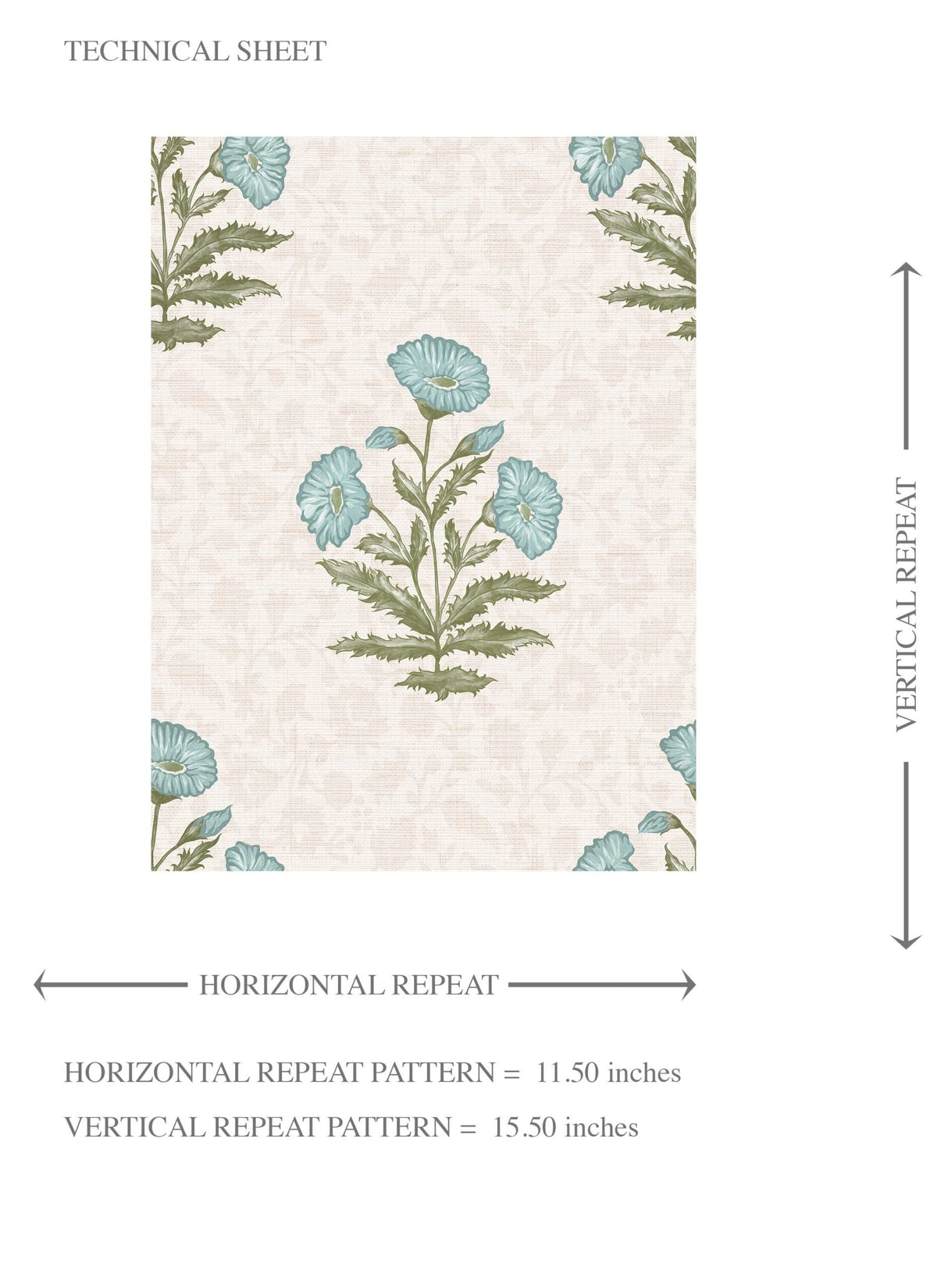 Floral Block Print Kids Room Wallpaper (Duck Egg Blue/ Green)