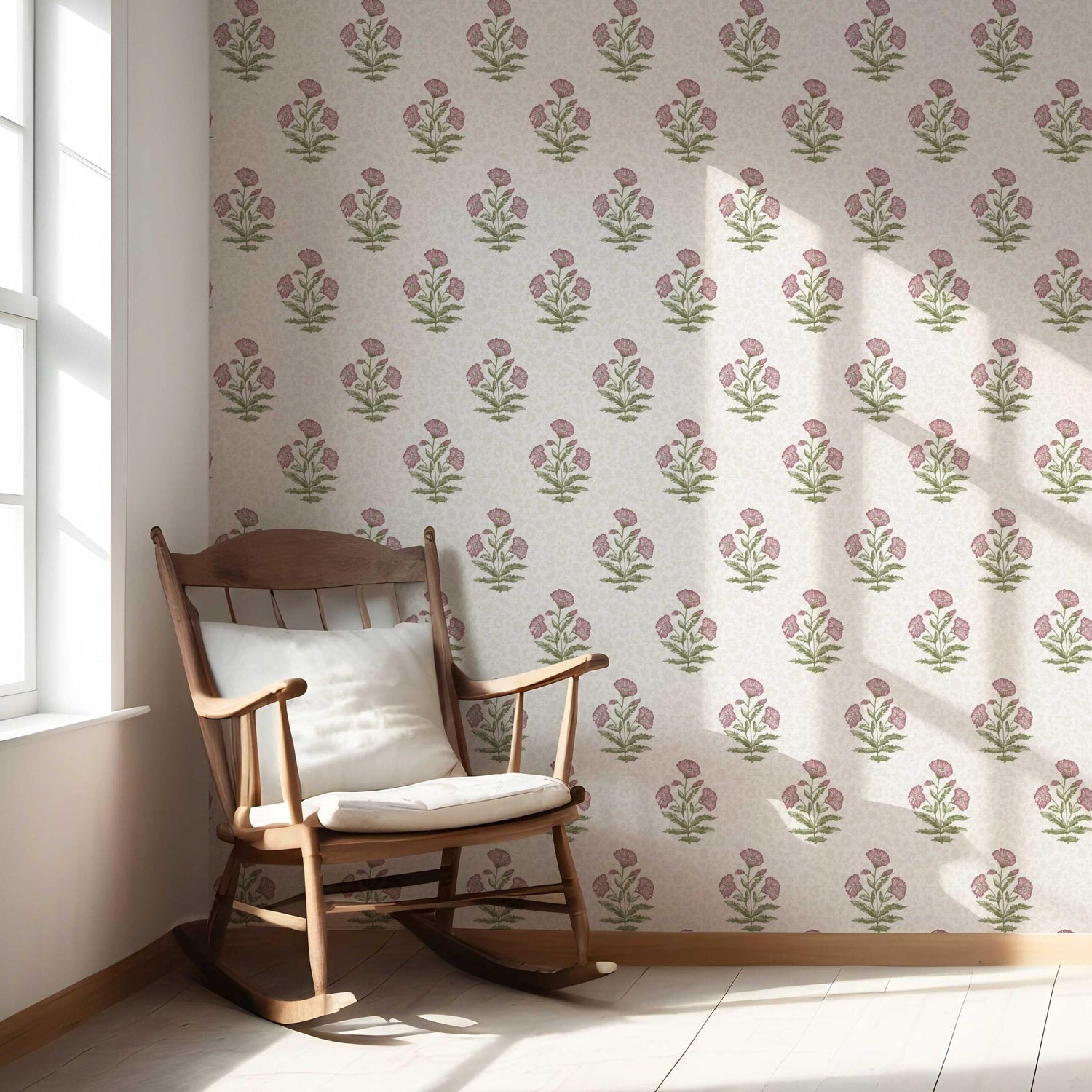 Floral Block Print Nursery Wallpaper (Candy Pink/ Green)