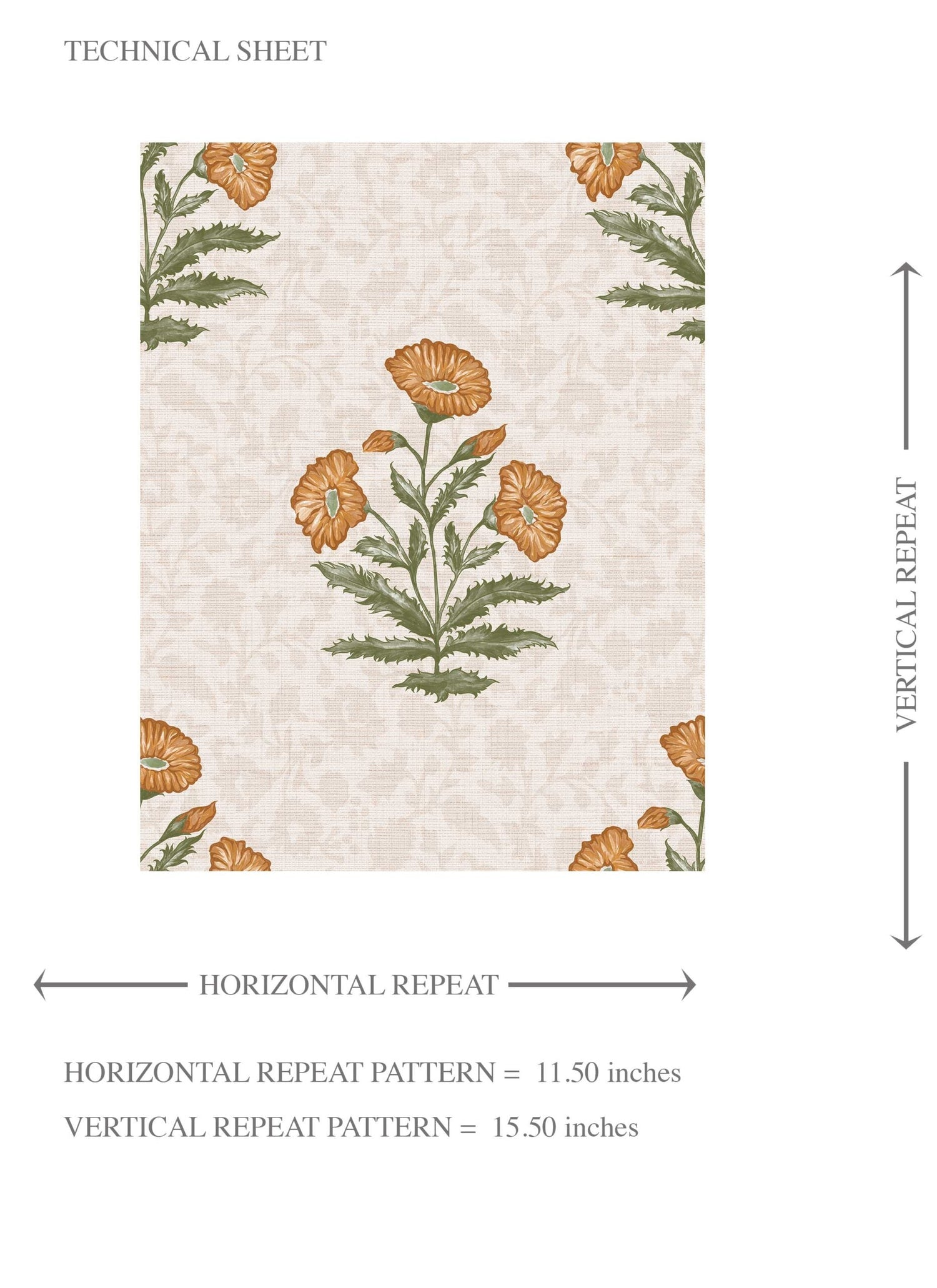 Floral Block Print Kids Room Wallpaper (Ochre Yellow/ Green)