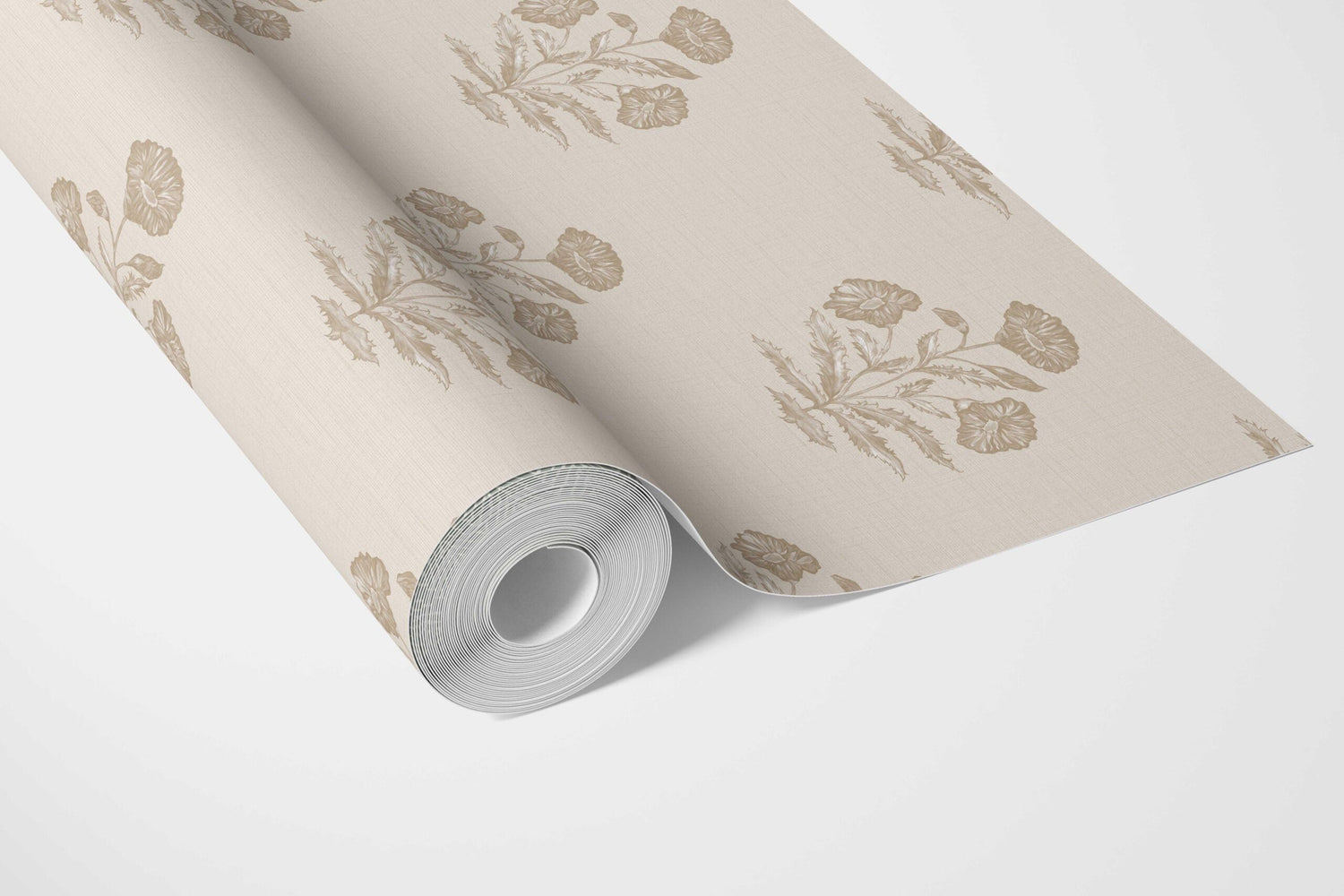 Neutral Floral Block Print Bathroom Wallpaper (Light Brown/ Beige/ Taupe)
