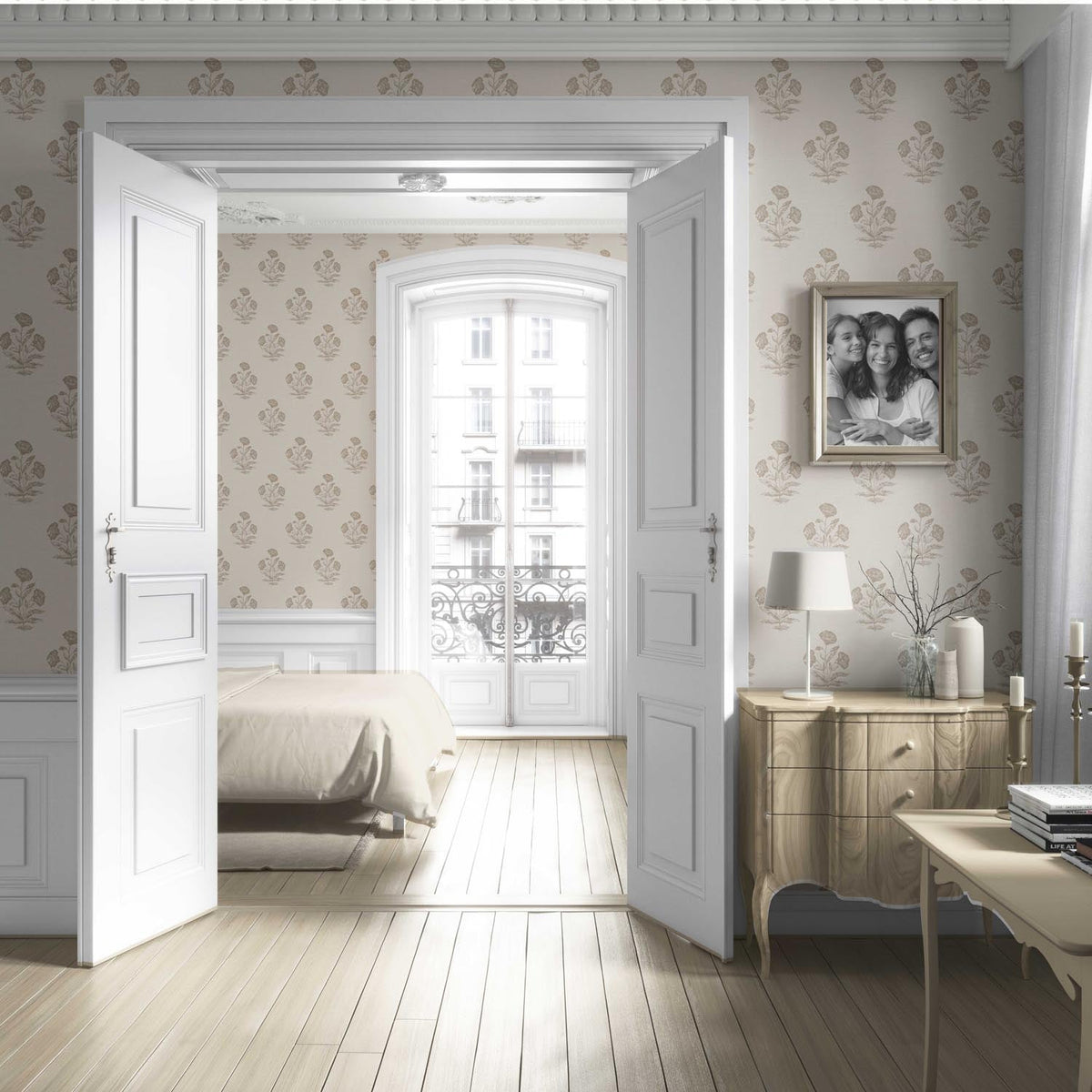 Neutral Floral Block Print Living Room Wallpaper (Beige/ Brown/ Taupe)