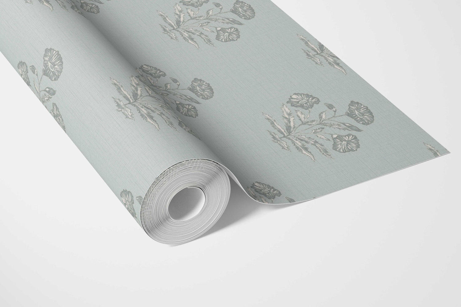 Floral Block Print Bathroom Wallpaper (Shell Blue/ Gray)
