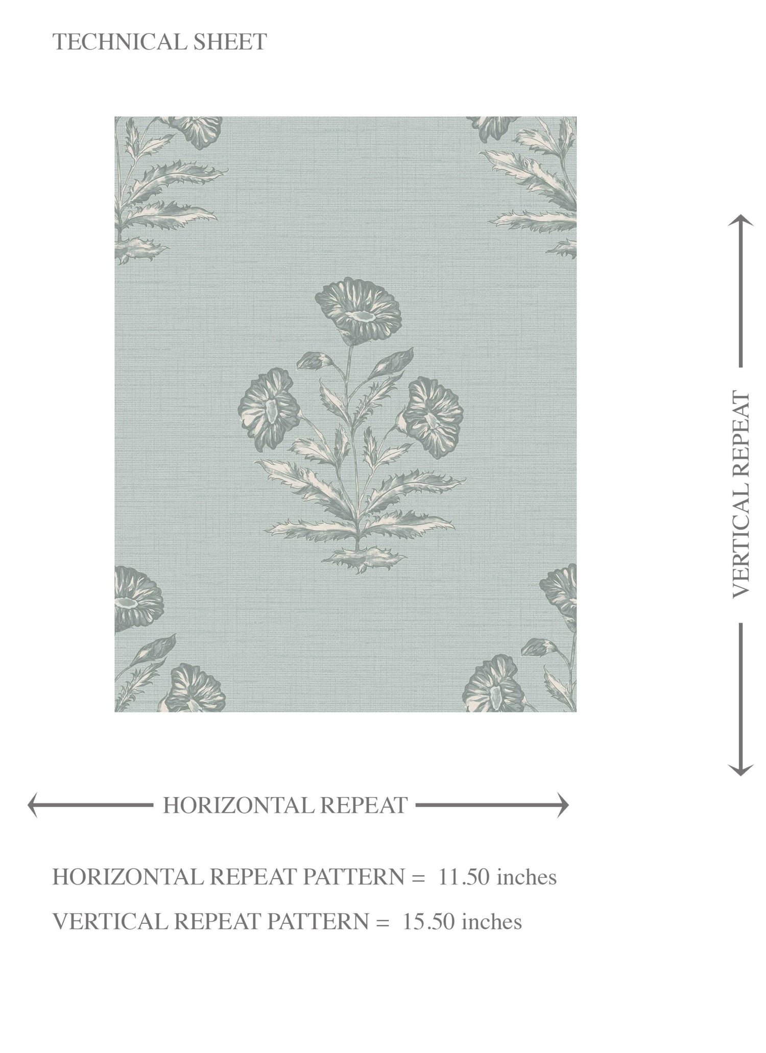 Floral Block Print Kids Room Wallpaper (Shell Blue/ Gray)