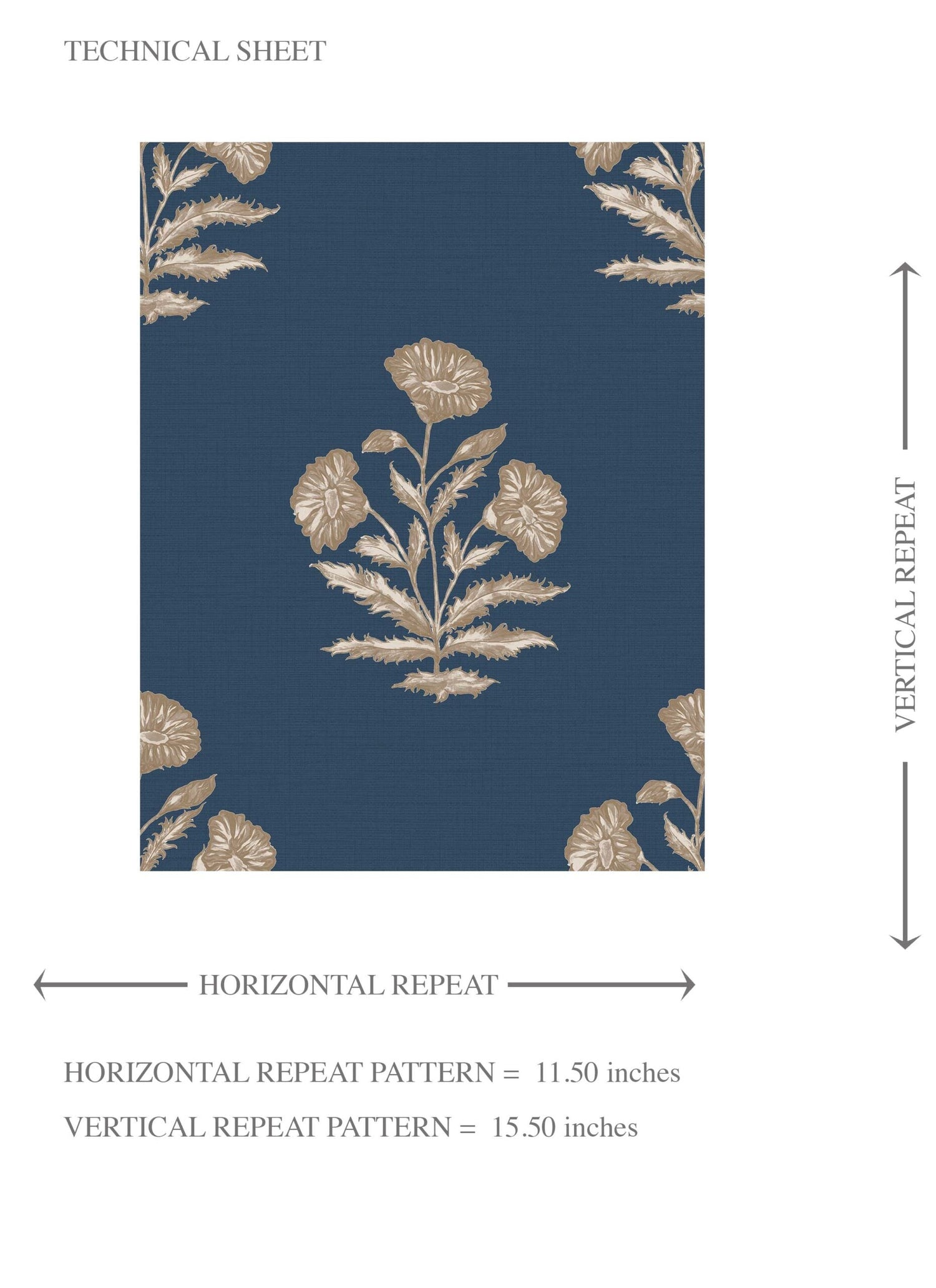 Floral Block Print Kids Room Wallpaper (Navy Blue/ Beige)